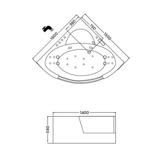 Wellis Tivoli E-Drive Touch hidromasszázs kád csaptelep nélkül 77492748