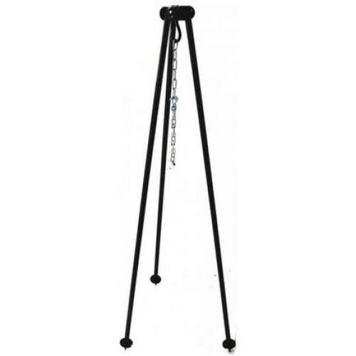 Bogrács állvány csőlábas 1.5m, black tripod stand for cauldron, 1.5m tall, with chain and hook