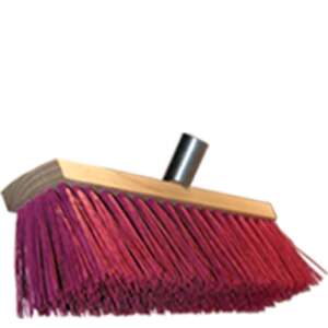 80 cm Betonbesenkopf, rote Borsten, Holzgriff, Metallverbinder - Reinigungsbürste
