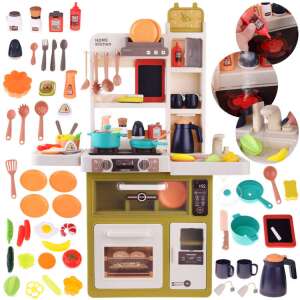 Play kitchen set with 49 pieces, including stovetop, oven, refrigerator, dishwasher, shelves, cabinets, sink, and accessories - Play Kitchen & Toy Kitchen