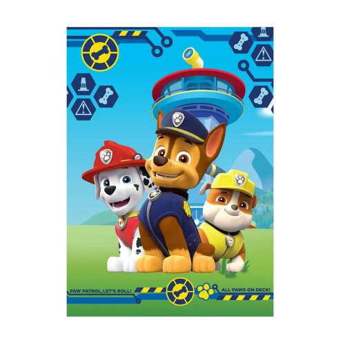 Paw Patrol pléd, Chase, Marshall és Rubble szereplőkkel, tökéletes gyerekeknek