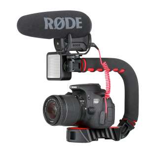Ulanzi U-Grip Pro video rig with Canon EOS 700D camera, Rode microphone and LED light - Camera accessory