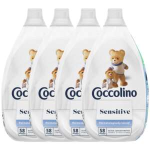 4 pack of Coccolino Sensitive Ultra Concentrated Fabric Conditioner, 58 washes each, dermatologically tested, for sensitive skin, baby safe, 870ml - Laundry detergent