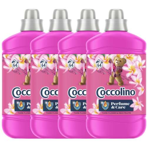 4 pakiranja Coccolino Tiare Flower & Red Fruits Omekšivač za rublje, 64 pranja po boci, ružičaste boce s plišanom medvjedićem i cvijećem