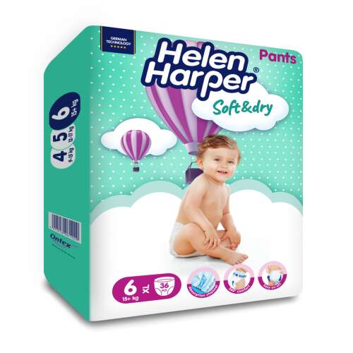 Helen Harper Baby Soft & Dry Pants pelenkák, 6-os méret, 15+ kg, 36 darabos csomag