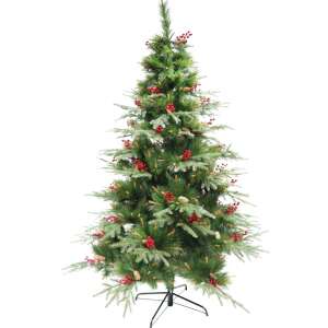 Изкуствена коледна елха Flippy 150 см с шишарки и червени плодове - Дом и градина