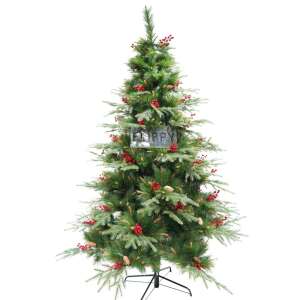 Brad artificial Flippy de 210 cm cu fructe de padure rosii si conuri de pin - Flippy