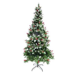 Behavazott Műfenyő, vörös fenyőtobozokkal díszítve, magassága 180 cm, átmérője 95 cm, 319 ág, Flippy, zöld, fém állvány tartalmazza