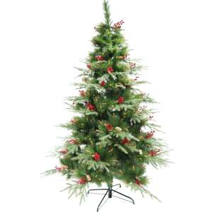 Sztuczne drzewko choinkowe Premium Rich, 180 cm wysokości, ozdobione czerwonymi szyszkami, Flippy, zielone, w zestawie metalowy stojak - Sztuczna sosna i choinka