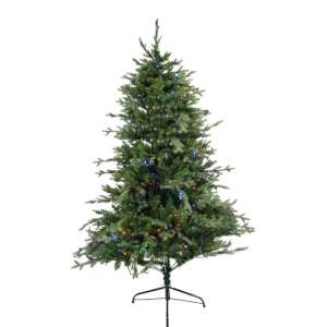 180 см зелена изкуствена коледна елха с вградени многоцветни LED светлини, метален стойка в комплекта - Декорация