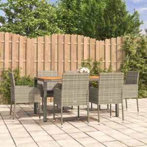 vidaXL 7-piece grey polyrattan garden dining set with cushions - Garden Set