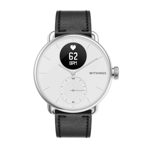 Withings Leather Wristband 18mm w Silver buckle for Scanwatch 38mm, Steel HR 36mm, Withings Move, Move ECG, Steel - Black