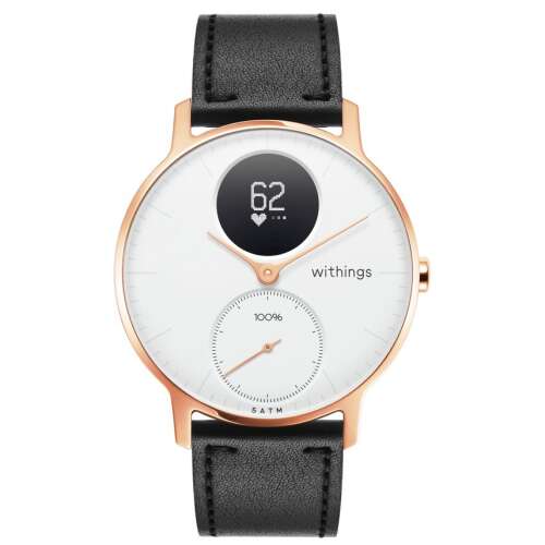Withings Lederarmband 18mm mit Rose Gold Schnalle für Scanwatch 38mm, Steel HR 36mm, Withings Move, Move EKG, Steel - Schwarz