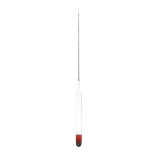 Sklenen hydrometer na meranie obsahu alkoholu v kvapalinách, rozsah 25-65°, dĺžka 435 mm