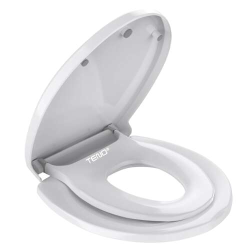 Teno WC-ülőke szűkítővel és fedéllel, 2 az 1-ben, dupla lassú lecsukódás, szűkítő mágneses zárral, felnőtteknek és gyerekeknek, tartós műanyag, fehér