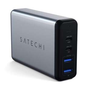 Satechi 75W Dual Type-C PD Travel Charger, Space Grey, 2 USB-A, 1 USB-C PD 18W, 1 USB-C PD 60W - Electronic