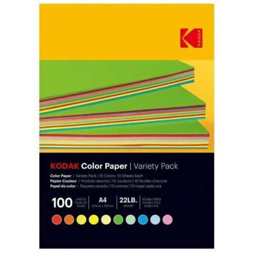 KODAK színes papír otthoni és irodai nyomtatáshoz - 10 kevert szín, 80g, A4, 100db