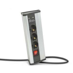 Delight corner power socket with power switch, 3 sockets, 2 USB ports, aluminum housing - Delight Power Strip
