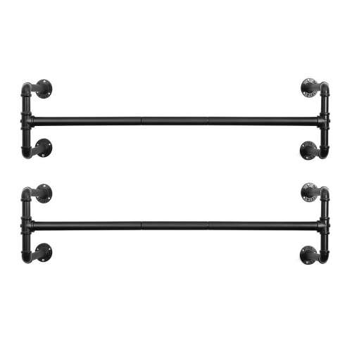 Suport pentru haine montat pe perete, cuier industrial set de 2, negru