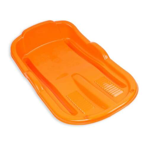 Orange plastic sled, Műanyag bob, winter fun, snow sledding