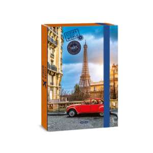 Ars Una Orașe din Lume Paris Cutie pentru caiete A4 cu legătură de 4 cm, cu un peisaj urban parizian cu Turnul Eiffel și o mașină roșie - Ars Una