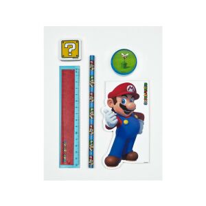 Super Mario Súprava písacích potrieb - 5 kusov, pravítko, ceruzka, guma, strúhadlo, poznámkový blok - Papiernické súpravy