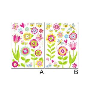 Blumen Wandaufkleber für Kinder, mit bunten Blumen, Bienen, Schmetterlingen und Raupen - Wandsticker für Kinder