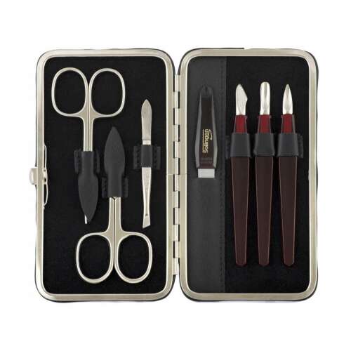 DUP RADKA 7-teiliges Solingen Maniküre-Set in einem schwarzen Lederetui mit silbernen Verzierungen