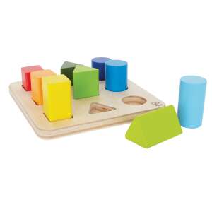 Hape Color and Shape Sorter wooden toy, featuring colorful shapes and a wooden board with matching holes - Shape Sorting Toy