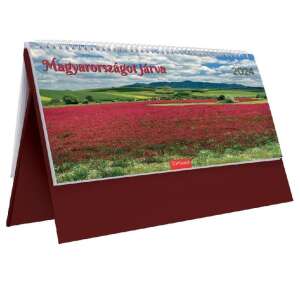 Kalendart 2024-es T056 Magyarországot járva álló bordó asztali naptár, piros mákkal borított mező képe - TOPTIMER