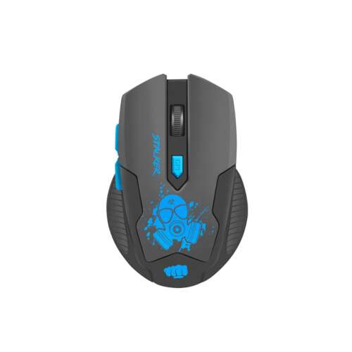 Fury STALKER wireless gaming mouse, black with blue accents, top view