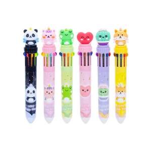 Set mit 6 bunten Kugelschreibern mit niedlichen Tier-Toppern, 10 Farben in jedem Stift - Kugelschreiber