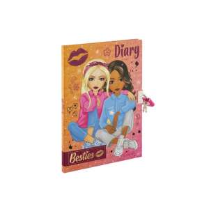 Besties locked diary with key, 60 pages, pink and orange cover with girls illustration - Book