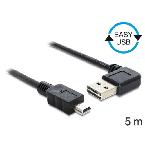 Delock EASY-USB 2.0 A - Mini-B kábel, 5m, hajlított csatlakozó - Adatkábel