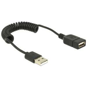 Delock Kabel przedłużające USB 2.0 A, wtyczka do gniazda, czarny, kabel spiralny - Kabel danych