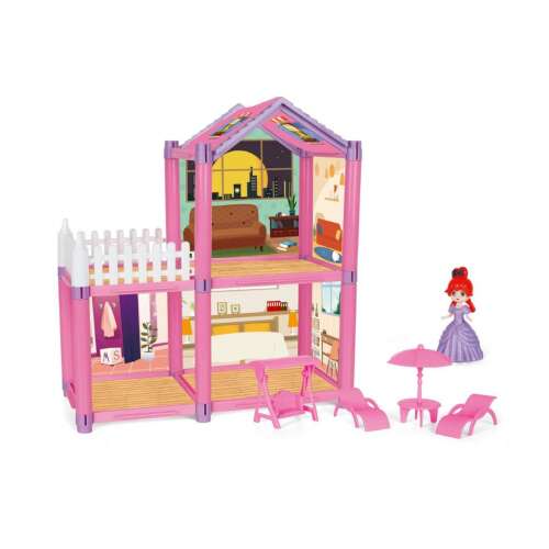 Rosa Puppenhaus mit Möbeln und Puppe, perfekt für fantasievolles Spielen