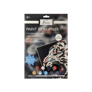Set Nassau Pictură după numere pentru adulți și copii, Tigru, 33,5x23,8 cm, 9 vopsele premium - Grafix