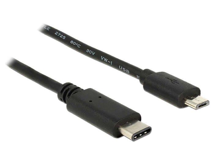 Delock Kábel USB C típus 2.0 dugó &gt; USB 2.0 Micro-B típusú dugó 1 m fekete