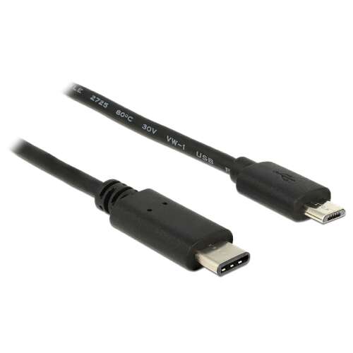 Delock Kábel USB C típus 2.0 dugó &gt; USB 2.0 Micro-B típusú dugó 1 m fekete