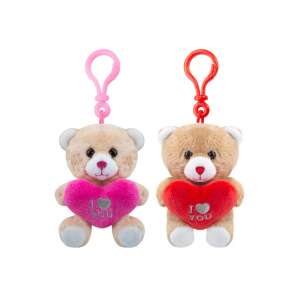 Breloc cu ursuleț de pluș roz și roșu cu inimă 'Te iubesc', 10 cm - Brelocuri