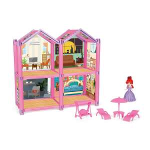 Różowy domek dla lalek z meblami i lalką, zestaw do zabawy dla dzieci - Domek dla lalek