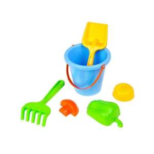 LENA Happy Sand 6-teiliges Sandspielset mit Eimer, Schaufel, Rechen und Formen - Strandartikel