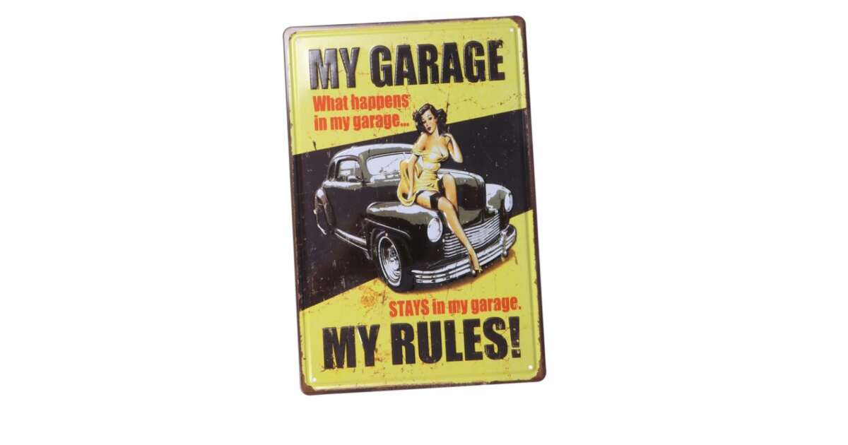 Targa Retr&ograve; 'My Garage, My Rules' 15x20cm - Metallica, Design Vintage, Idee Regalo Per Artigiani