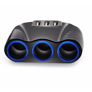 Autós Hármas Szivargyújtó Elosztó 3 USB Porttal
