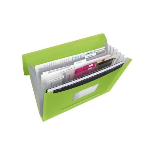 Esselte Vivida grüner PP-Akkordeon-Ordner, geöffnet, zeigt Fächer