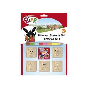 Sada drevených pečiatok Bing 5+1, obsahuje 5 drevených pečiatok, 1 podušku na pečiatkovanie a 1 sadu pasteliek, skvelá pre deti na rozvoj kreativity a jemnej motoriky - Tlačiarne