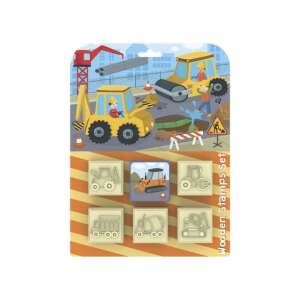Holz Stempel Set mit Baufahrzeugen, 5 Stück, inklusive Stempelkissen - Stempel