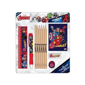 Marvel Avengers 11-teiliges Schreibwarensatz mit Stift, Bleistiften, Lineal, Radiergummi, Spitzer und Notizblock - Schreibwaren-Sets