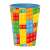 Pahar din plastic colorat cu un design asemănător Lego, perfect pentru copii