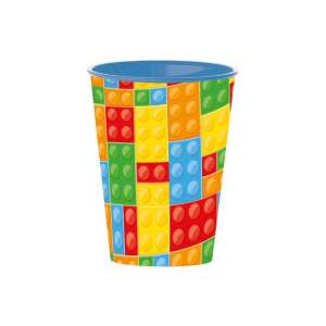 Pahar din plastic colorat cu model de blocuri de construcție, capacitate 260ml - Pahare